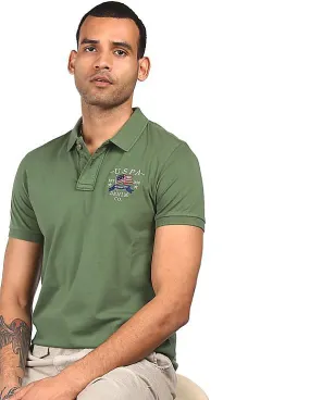 U.S. Polo Assn. Denim Co. Men Green Solid Polo T-Shirt