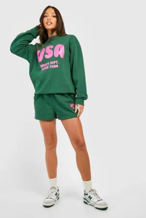 Usa Slogan Sweater Short Tracksuit