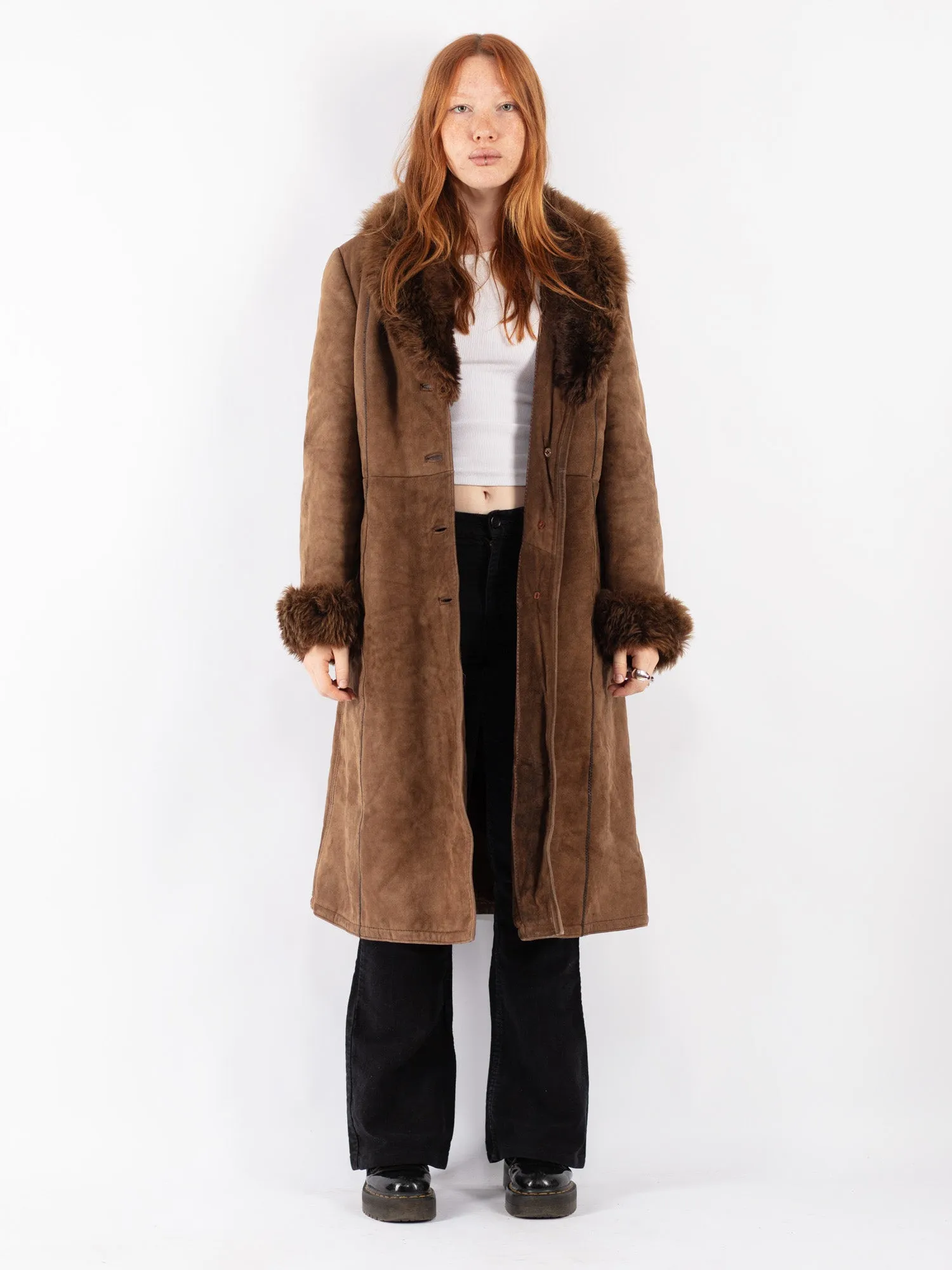 Vintage 70's Women Sheepskin Coat in Brown