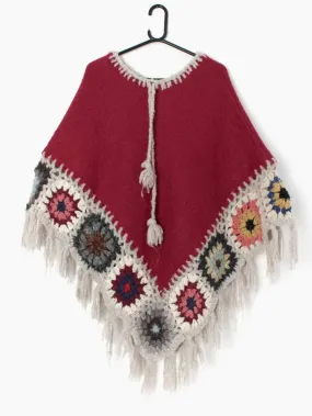 Vintage felt crochet poncho cape – One size