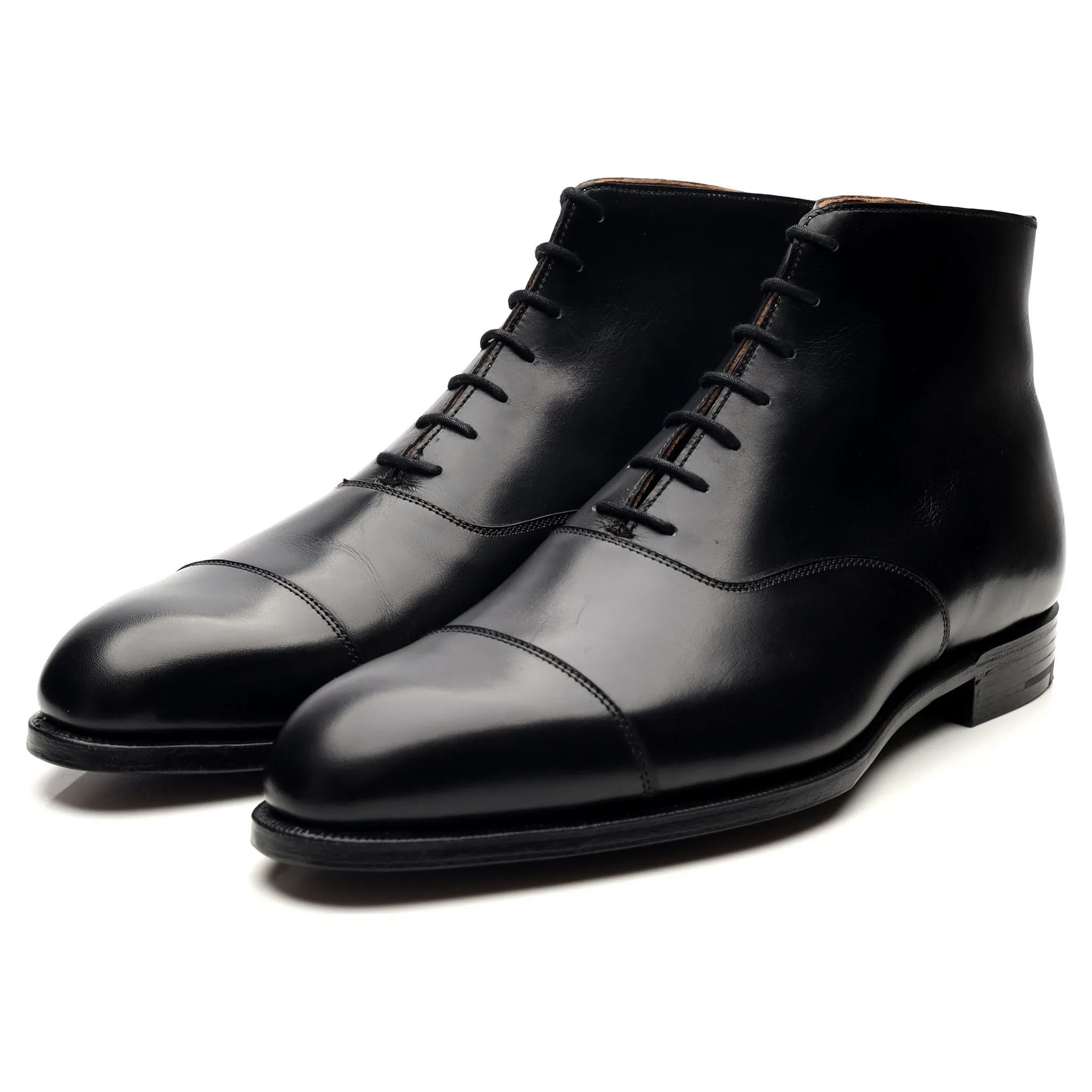 'William' Black Leather Cap Toe Boots UK 9 E