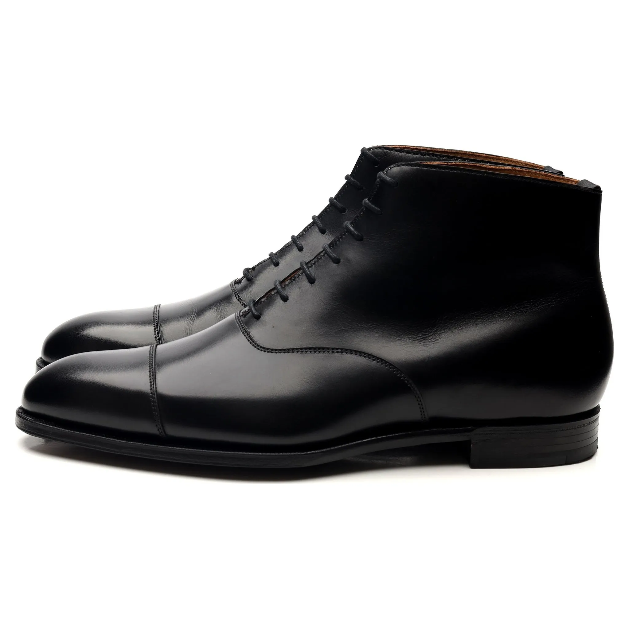 'William' Black Leather Cap Toe Boots UK 9 E