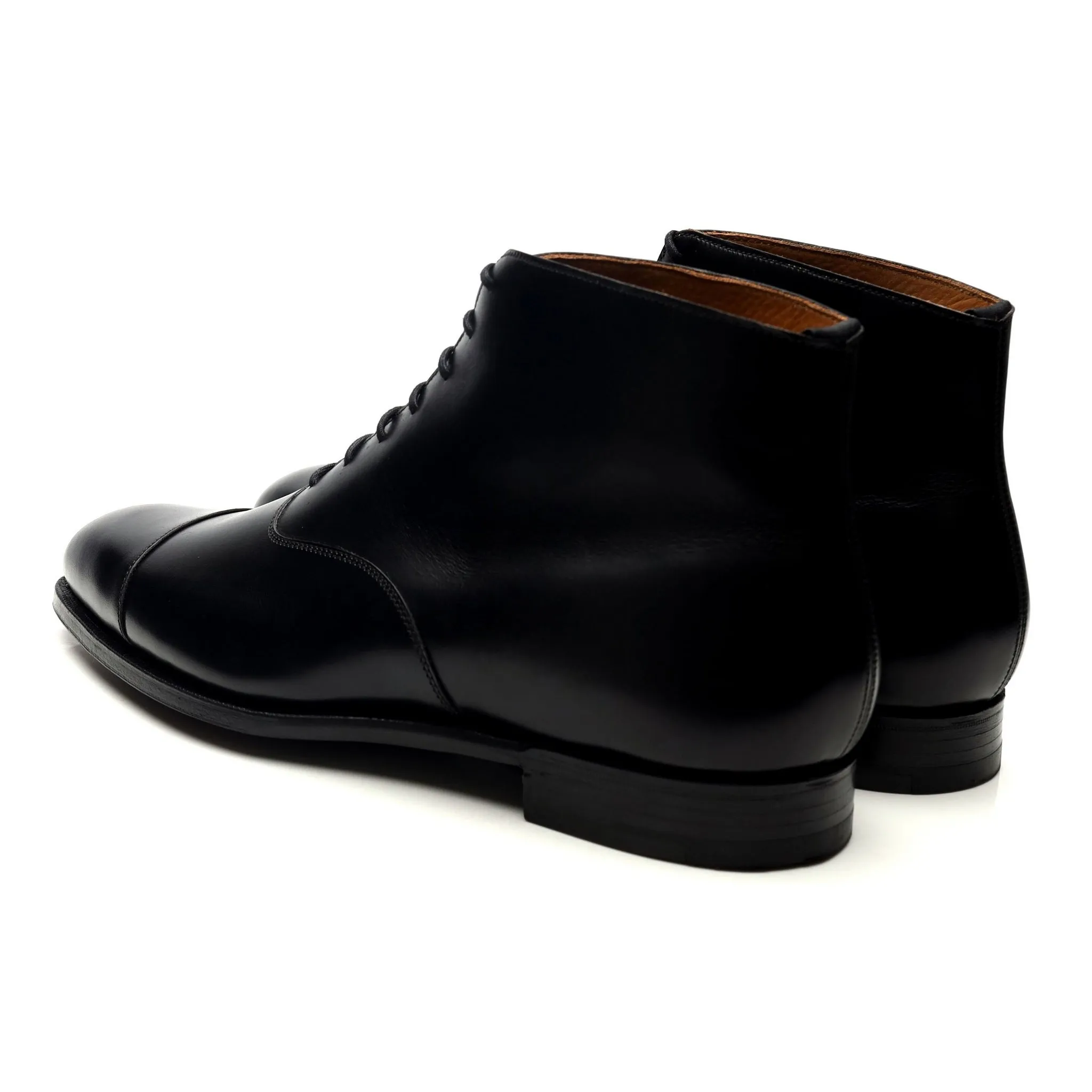 'William' Black Leather Cap Toe Boots UK 9 E