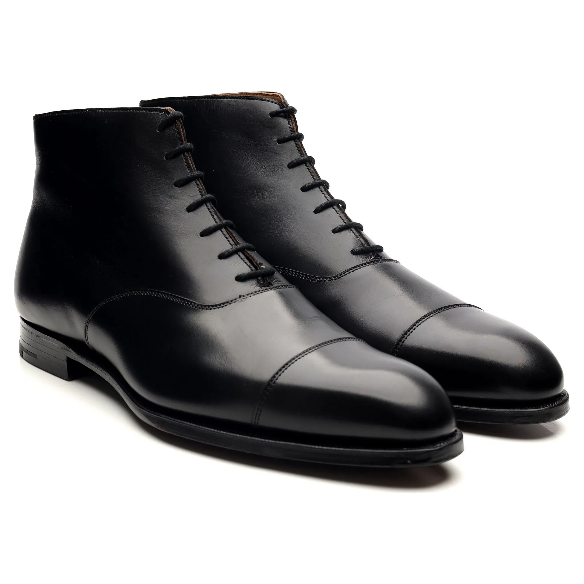 'William' Black Leather Cap Toe Boots UK 9 E