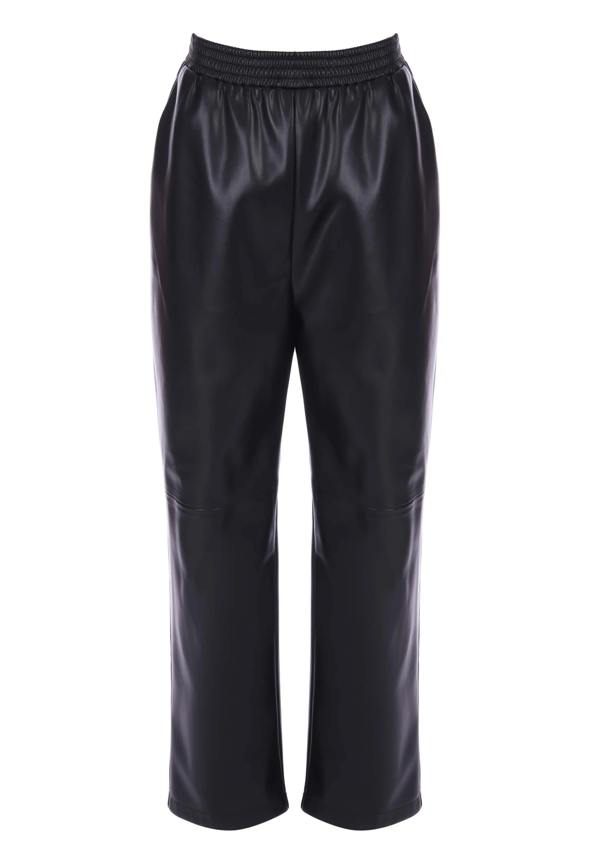 Womens Black PU Jogger Trousers