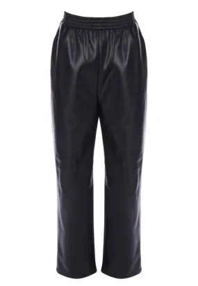 Womens Black PU Jogger Trousers