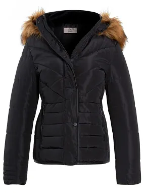 Womens Luxurious Fur Puffer Jacket, Pink, Black, Grey, Sizes 6 to 16