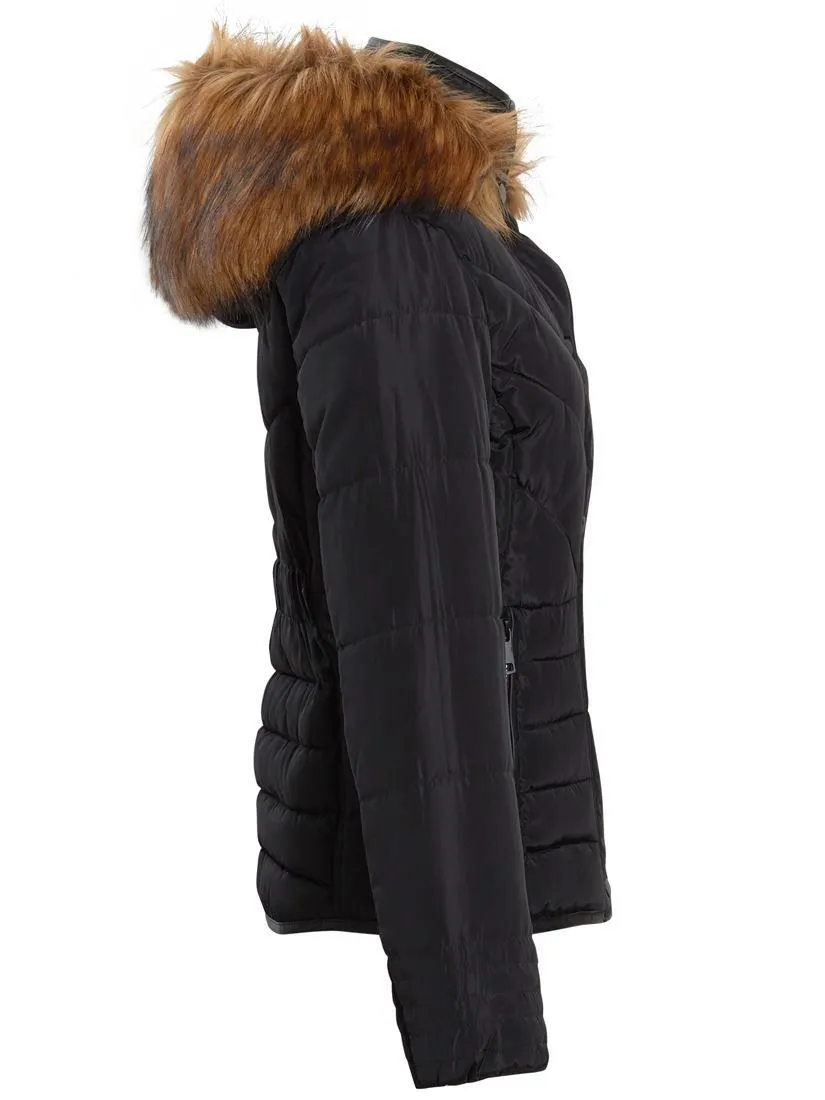 Womens Luxurious Fur Puffer Jacket, Pink, Black, Grey, Sizes 6 to 16