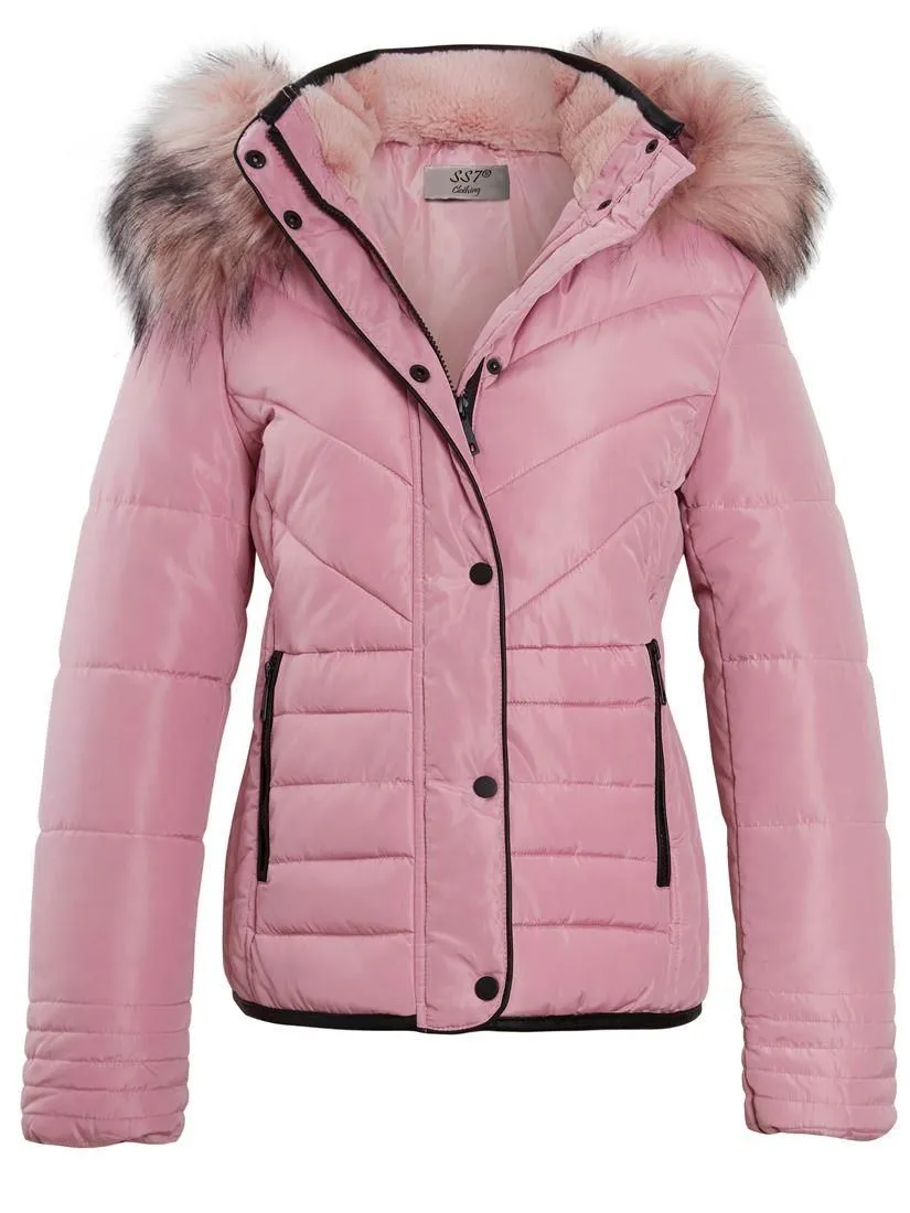 Womens Luxurious Fur Puffer Jacket, Pink, Black, Grey, Sizes 6 to 16