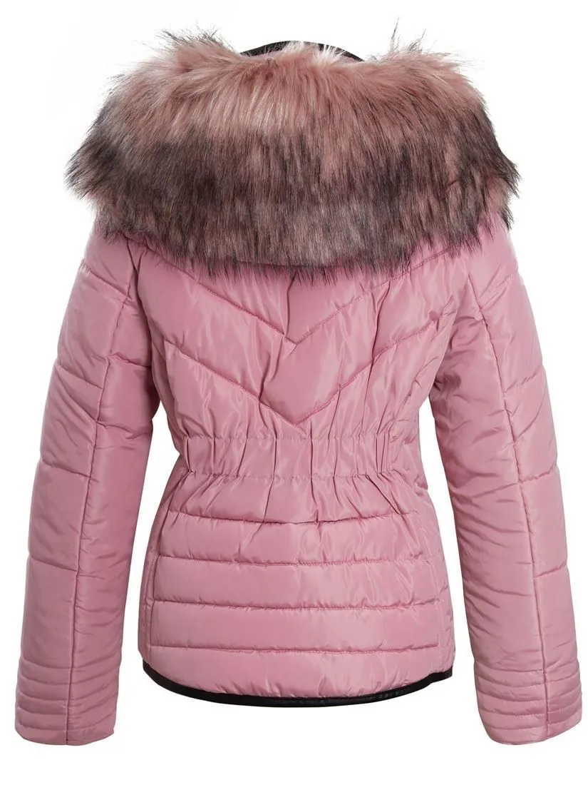 Womens Luxurious Fur Puffer Jacket, Pink, Black, Grey, Sizes 6 to 16