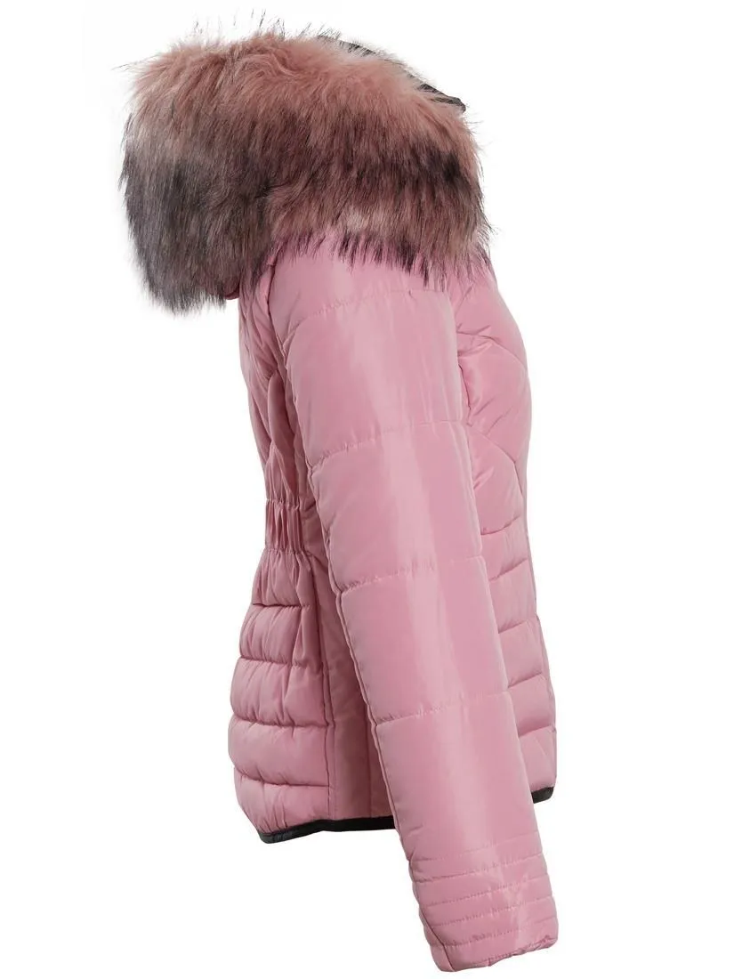 Womens Luxurious Fur Puffer Jacket, Pink, Black, Grey, Sizes 6 to 16