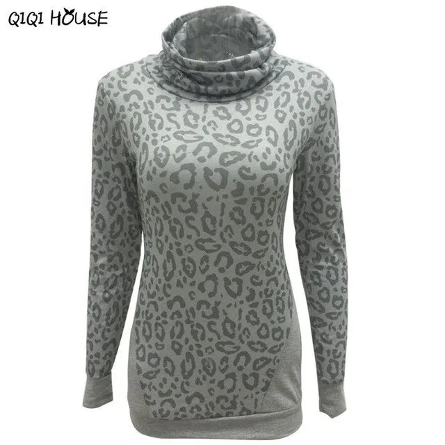 Women'S Tracksuits Pullover Turtleneck Slim Casual Tops Leopard Print Sexy Long Sleeve Blouse Moleton Feminina#905 SM6