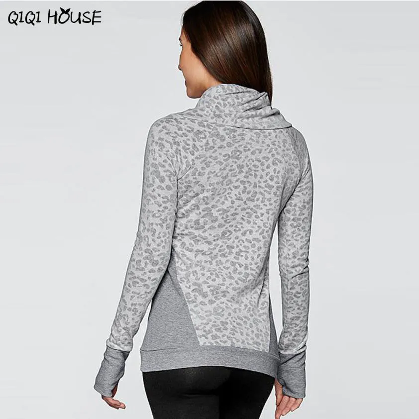 Women'S Tracksuits Pullover Turtleneck Slim Casual Tops Leopard Print Sexy Long Sleeve Blouse Moleton Feminina#905 SM6