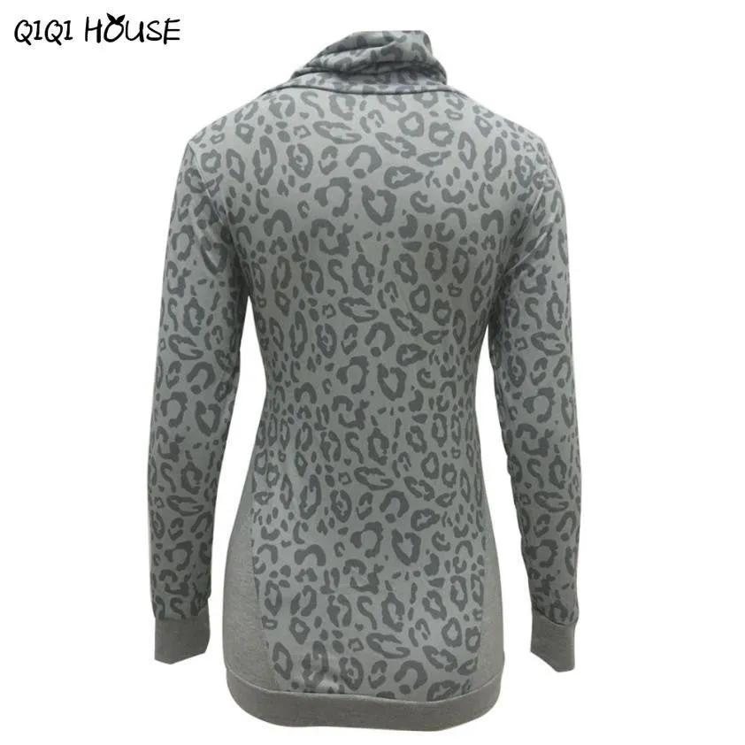 Women'S Tracksuits Pullover Turtleneck Slim Casual Tops Leopard Print Sexy Long Sleeve Blouse Moleton Feminina#905 SM6