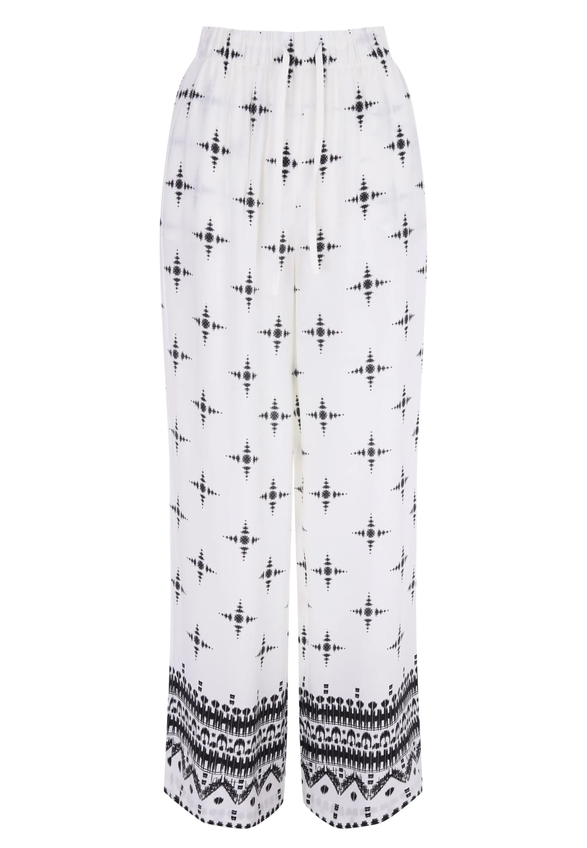 Womens White & Black Print Wide Leg Trousers