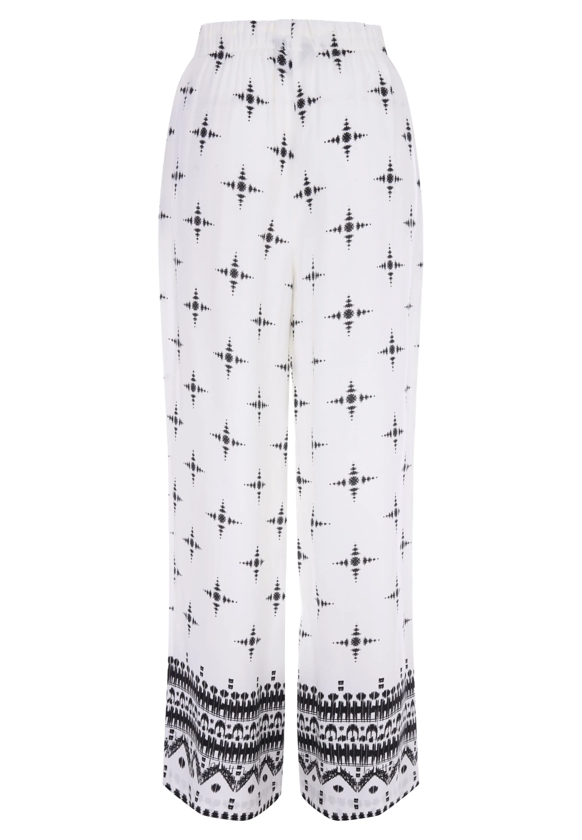 Womens White & Black Print Wide Leg Trousers