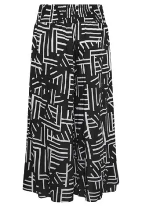 YOURS Curve Black Geometric Print Shirred Waist Wide Leg Trousers