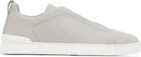 ZEGNA SSENSE Exclusive Gray Leather Triple Stitch Sneakers