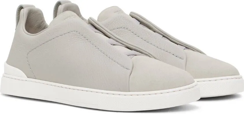 ZEGNA SSENSE Exclusive Gray Leather Triple Stitch Sneakers