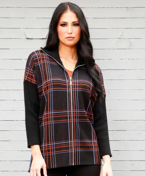 Zip Plaid Poncho